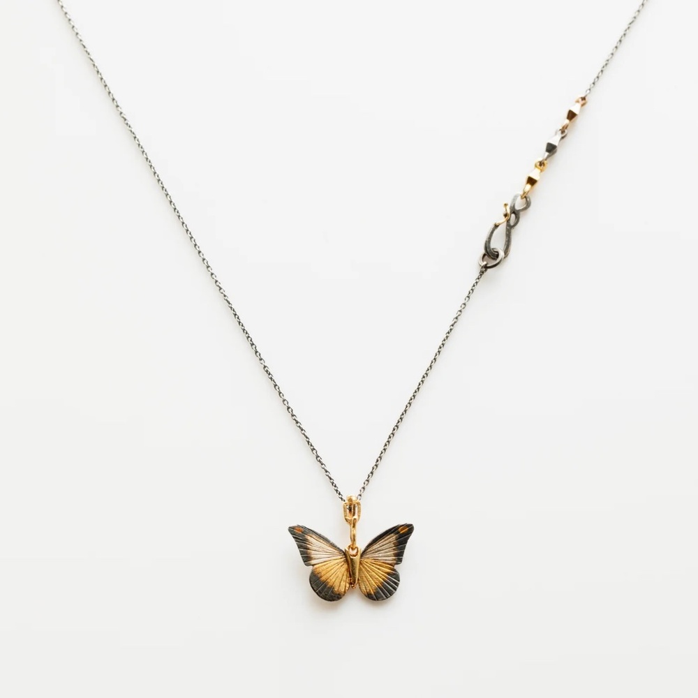 James Banks Chocolate Albatross 18K 24K Gold Sterling Inlaid Butterfly Necklace